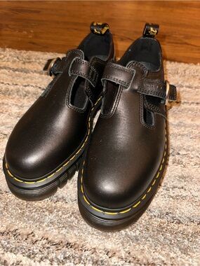 Dr. Martens Black Mary Jane Shoes with Yellow Stitching - never worn